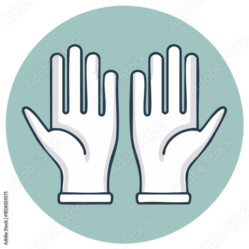 Pair of white gloves with a simple line drawing icon on a circular background