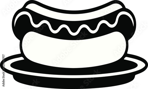 Classic hot dog with mustard in black and white design on a plate