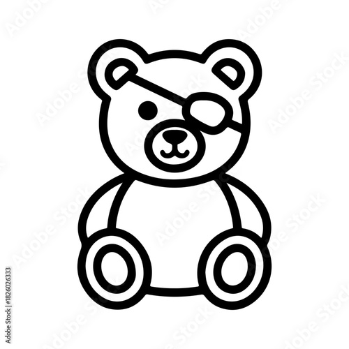 Cute pirate teddy bear character with an eye patch, cartoon style illustration for kids' designs and decor