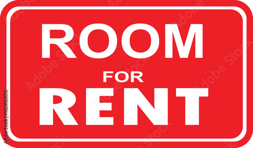 A red rectangular sign with rounded corners displaying "ROOM FOR RENT" in bold white capital letters, indicating availability for lease.