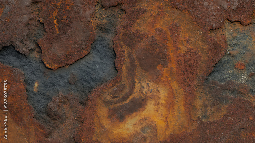 Obraz premium Closeup texture of rusty metal with swirling patterns and dark grey undertones