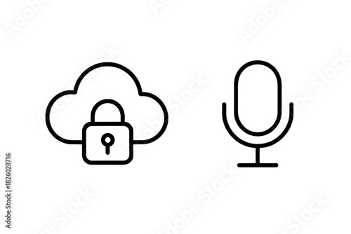 Cloud storage security and voice recording technology outline icons for digital interfaces
