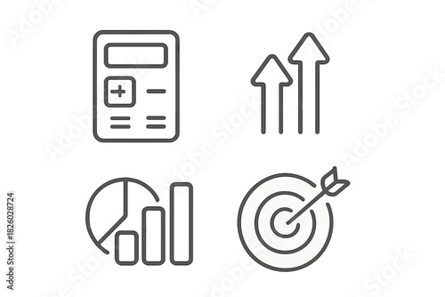 Financial calculation, upward growth, statistical charts, and achievement target concepts