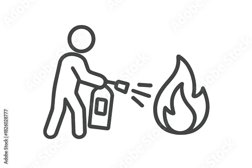 Emergency response action showing a person using a fire extinguisher for fire safety