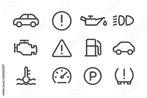 Automotive Dashboard Warning Lights and Safety Symbols for Vehicle Maintenance