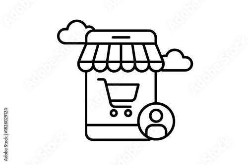 E-commerce application on smartphone screen showing user profile and shopping cart