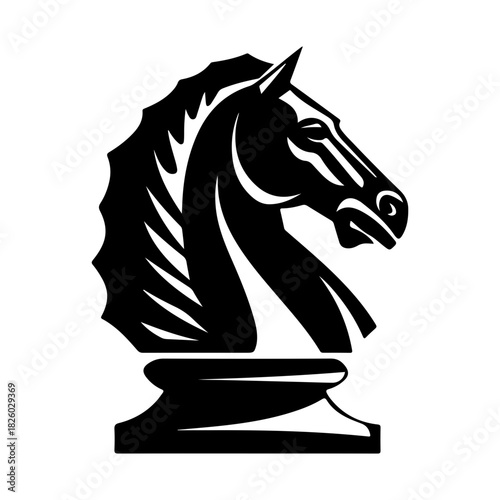 Black silhouette of chess knight piece representing strategy, game, competition, and intellect in design concept