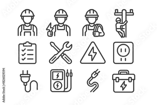 Professional tools and safety symbols for electricians and construction workers
