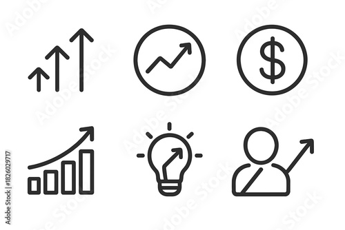 Financial increase, dollar sign, bar chart, and rising arrows representing business growth