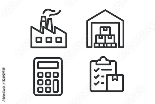 Business icons for production, inventory, finance, and order fulfillment management