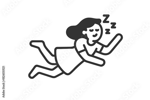 Minimalist line art of a sleeping woman floating peacefully with Zzz symbols