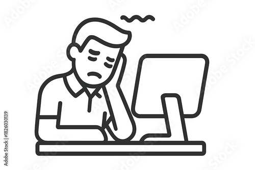 Tired worker experiencing burnout and stress while sitting at a computer desk