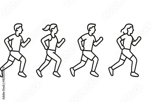 Diverse group of male and female athletes running or jogging together in a line