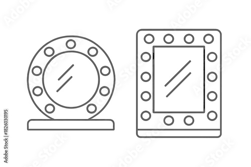 Round and rectangular vanity mirrors with light bulbs for professional makeup application