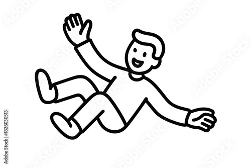 Happy person floating through the air with arms outstretched and waving hand