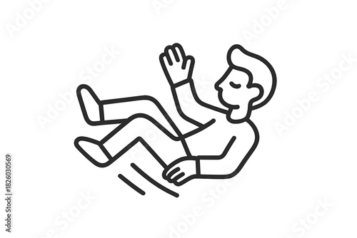 Simple line icon depicting a person falling down indicating accident failure or gravity