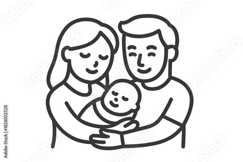 Happy parents holding their newborn baby together, showing love and care