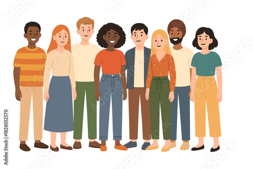 Diverse young adults standing together symbolizing teamwork and community spirit