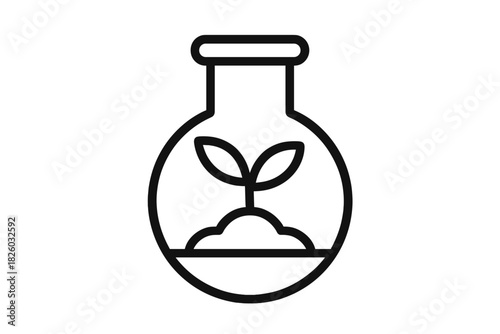 Plant sprout growing inside a scientific laboratory flask for biotechnology research