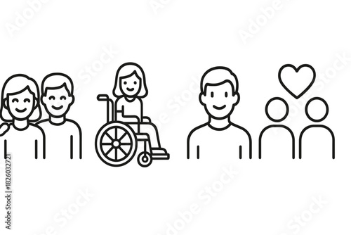 Diverse group of people symbols including couple, single person, and wheelchair user