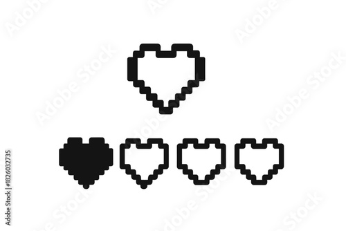 Classic 8-bit style heart icons for video game health bar interface elements