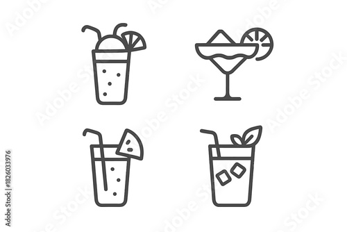 Assortment of refreshing alcoholic and non-alcoholic drinks in various glassware