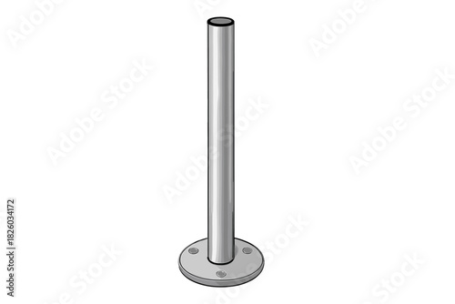 Metal support pole with circular base plate and bolt holes for structural installation