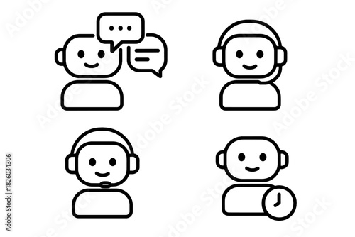 Online customer support service avatars with headsets and chat bubbles for helpdesk assistance