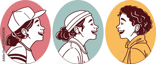 Red haired women and girls in a retro cartoon vector illustration