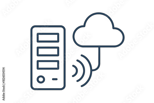 Cloud computing data center server tower connected to wireless network technology