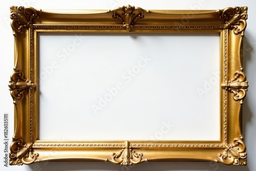 Ornate gold frame against pure white backdrop , clean, graphic, invitation