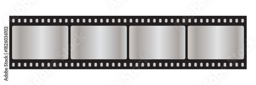 Film strip. Movie film long strip template, vintage filmstrip roll frame, vector photo background. Video or movie filmstrip overlay, cinema or photograph camera long film strip on white screen. 