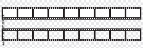Film strip. Retro film strip frame. Cinema filmstrip template. Video film strip roll. Tape photo film strip frame, video film strip roll. Film negative frames vector.