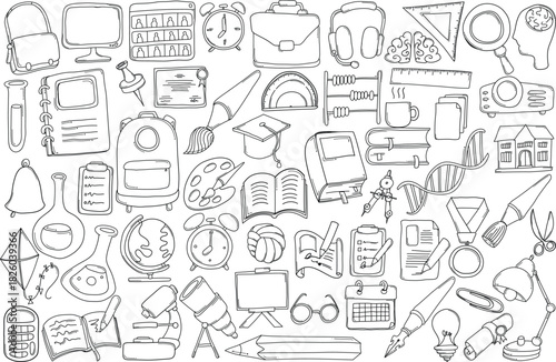 Education Related Doodle vector set. Drawing sketch illustration hand drawn line eps10