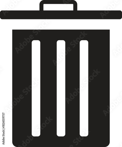 A simple black silhouette icon of a trash can with a lid, used for deleting or discarding items.