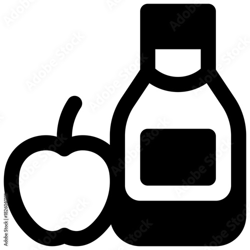 Apple vinegar. Outlined stroke vector icon with black-filled details.