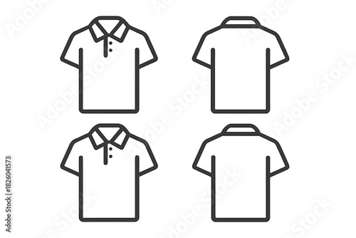 Set of polo shirts outline icons showing front and back views of casual clothing apparel