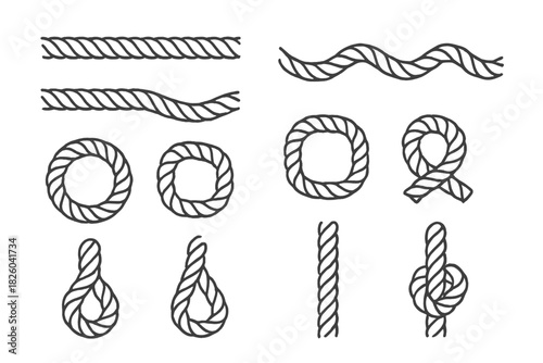 Set of nautical rope elements featuring braided lines, coiled circles, and decorative knots