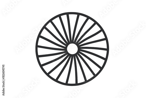 Minimalist black outline spoked wheel or radial geometric pattern symbol