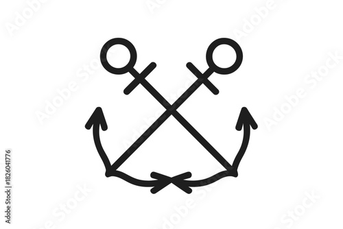 Stylized crossed nautical anchors symbol in a simple hand drawn line art style