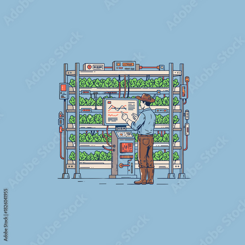 Vertical Farm Monitoring.Modern Farmer Technology.Smart Hydroponic System.Indoor Agriculture Control.Future Food Production
