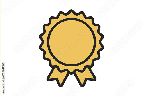 Golden rosette seal with ribbon banner for quality recognition and achievement