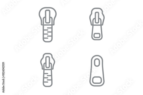 Minimalist outline zipper sliders and clothing fasteners set for fashion design
