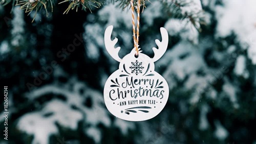 Congratulations on Christmas and New Year on snow-covered fir trees
