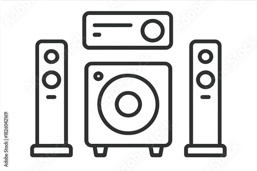 Home theater audio system with tower speakers, subwoofer, and receiver