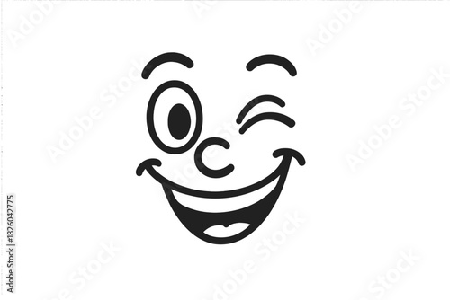 Classic cartoon happy face winking and smiling broadly with cheerful expression