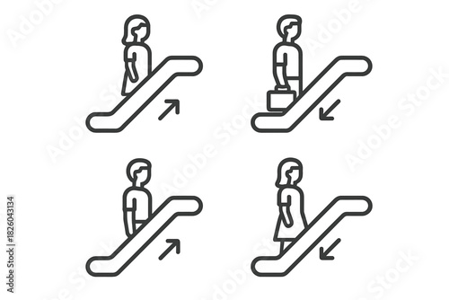 Passengers moving up and down on escalators in a public transport setting