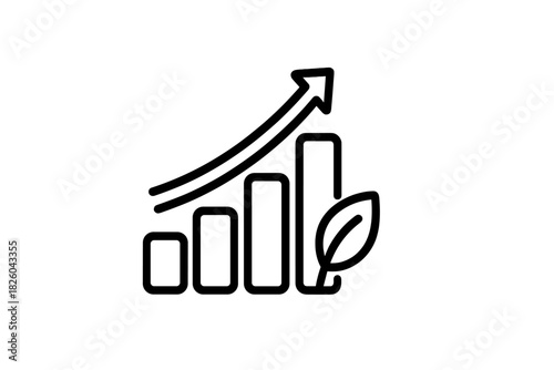 Sustainable business growth chart showing increasing performance and environmental responsibility symbol