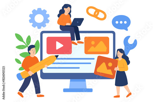 Collaborative team managing website content and digital marketing strategy