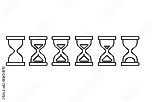 Six sequential hourglass symbols illustrating time running out or loading progress